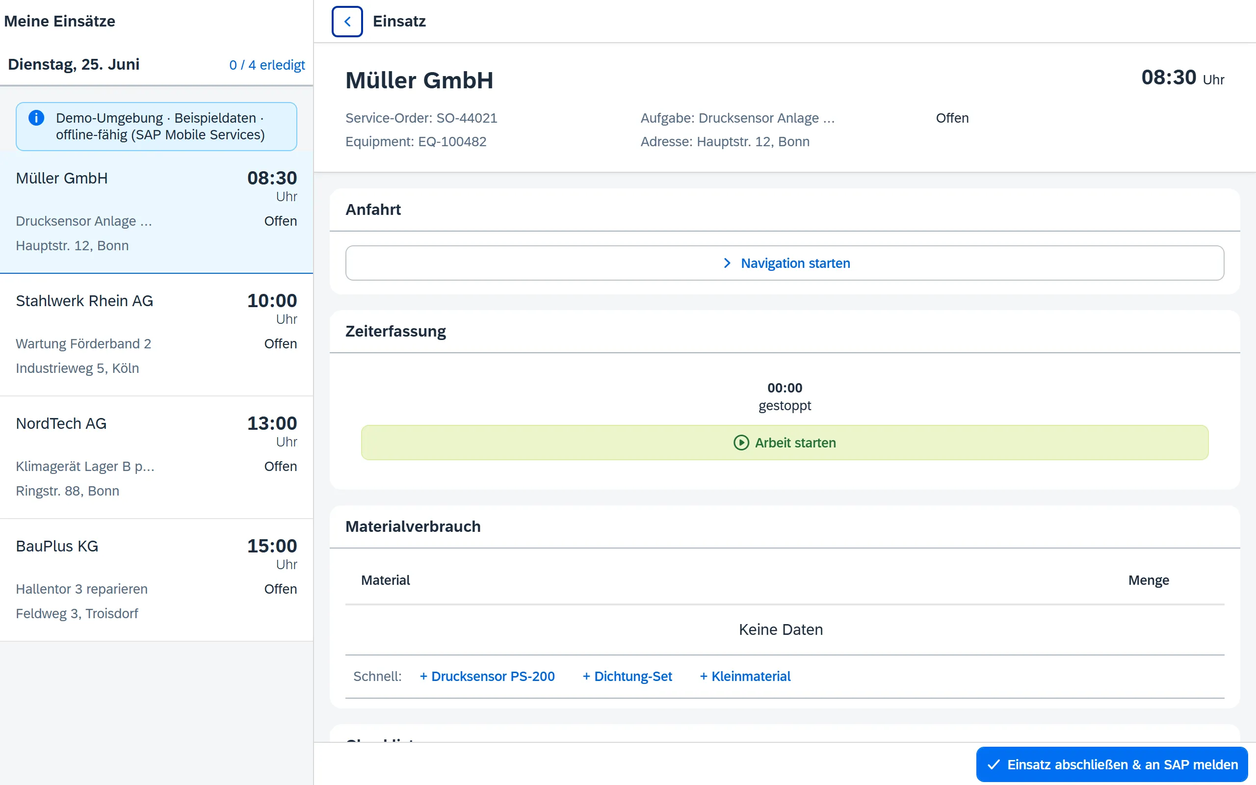 Vorschau Außendienst-App – Fiori / SAP-nativ