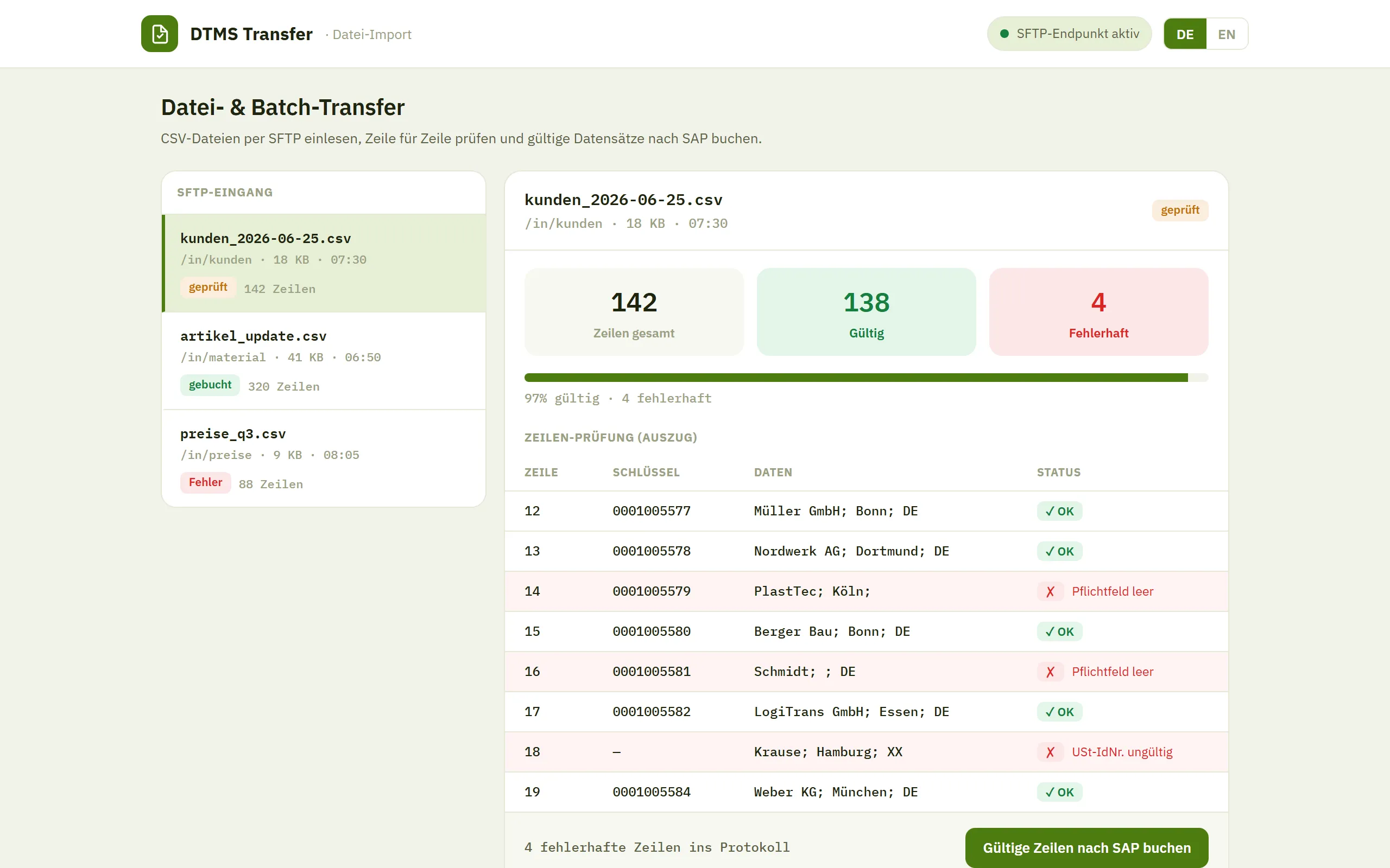 Vorschau Datei- & Batch-Transfer – Web-Portal
