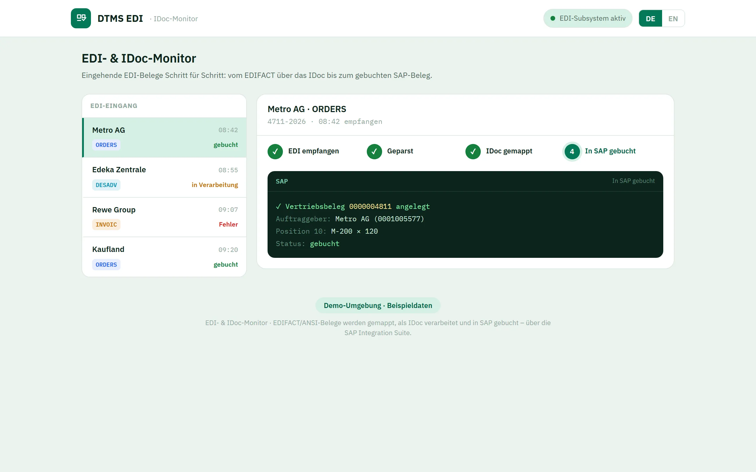 Vorschau EDI- & IDoc-Monitor – Web-Portal