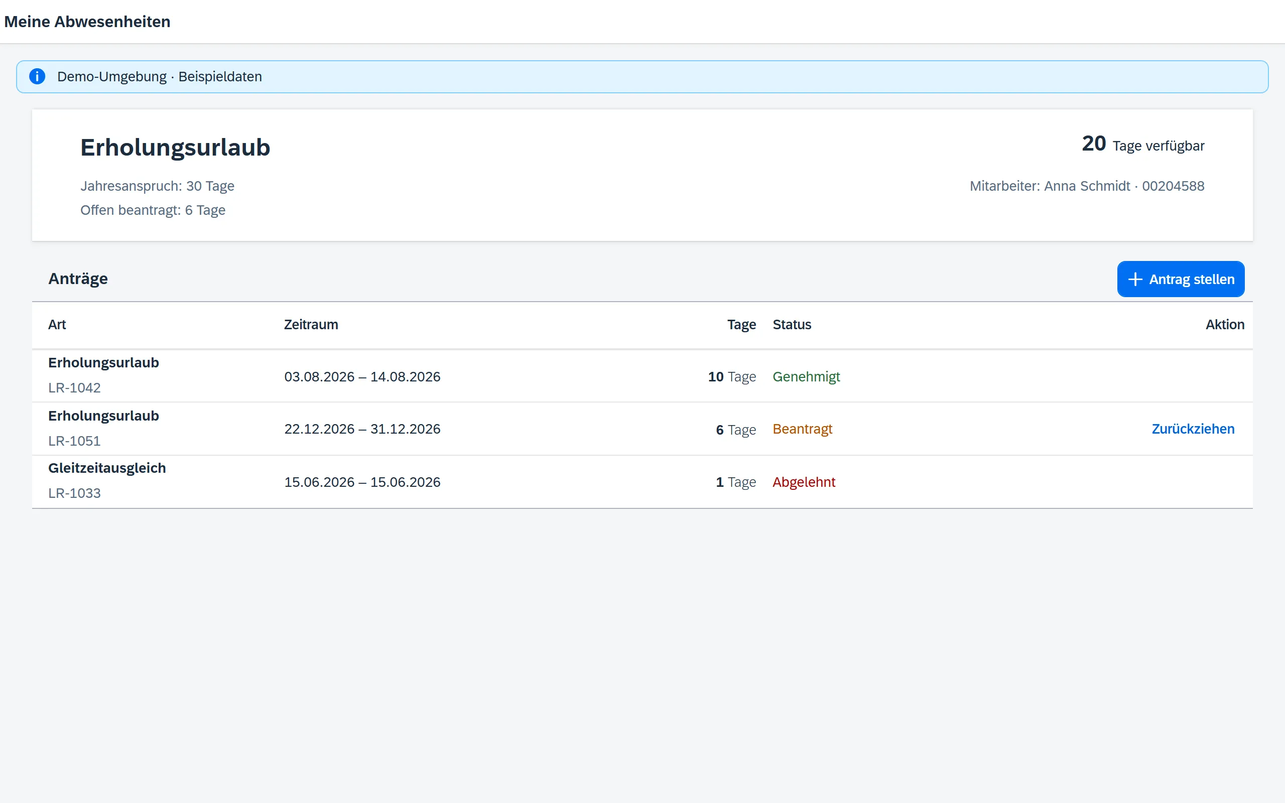Vorschau Mitarbeiter-Self-Service – Fiori / SAP-nativ