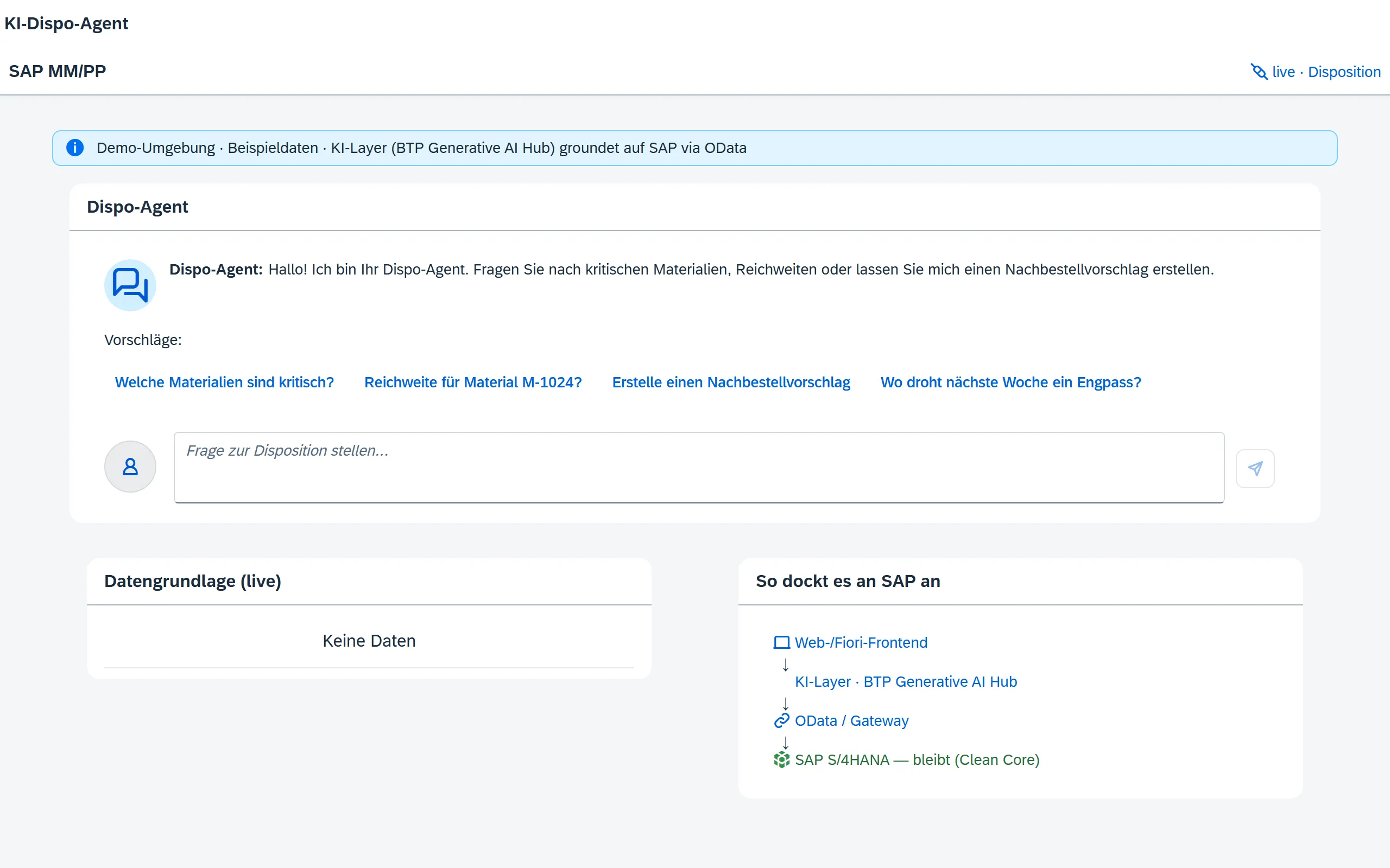 Vorschau Bestands- & Dispo-Agent – Fiori / SAP-nativ