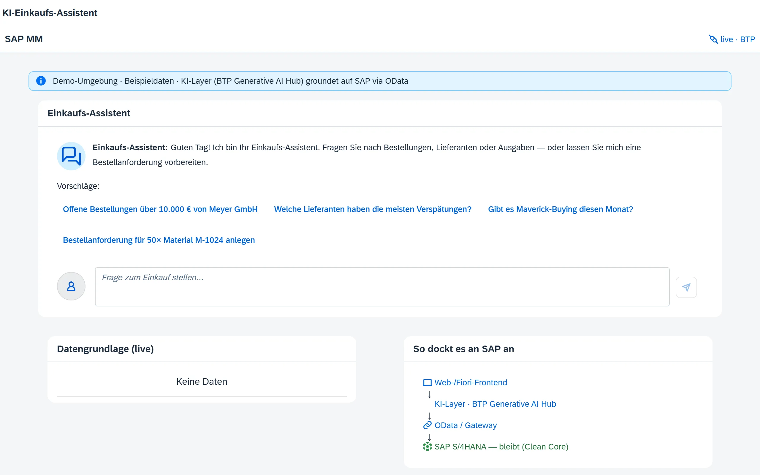 Vorschau Einkaufs-Assistent – Fiori / SAP-nativ