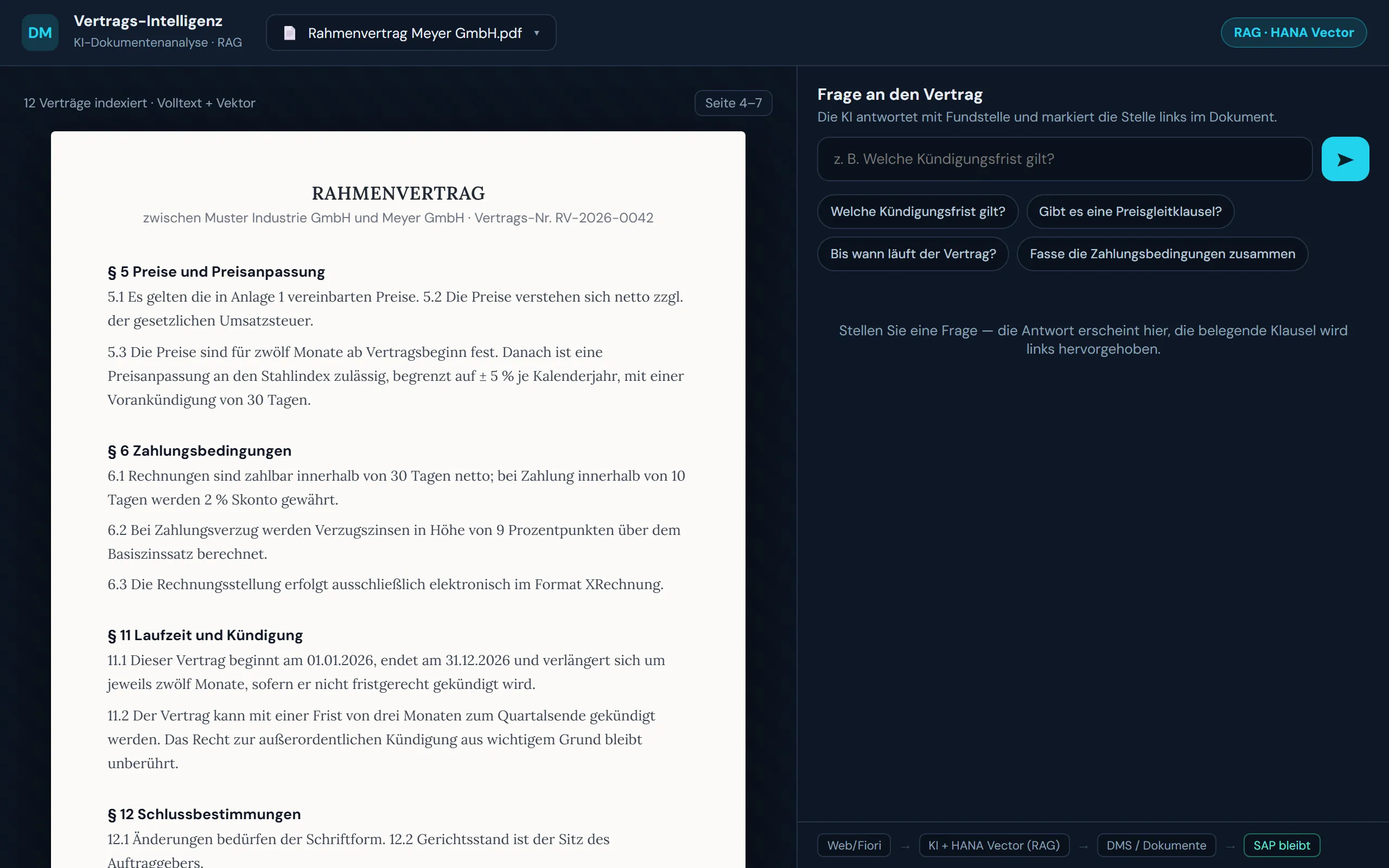 Vorschau Vertrags-Intelligenz (RAG) – Web-Portal