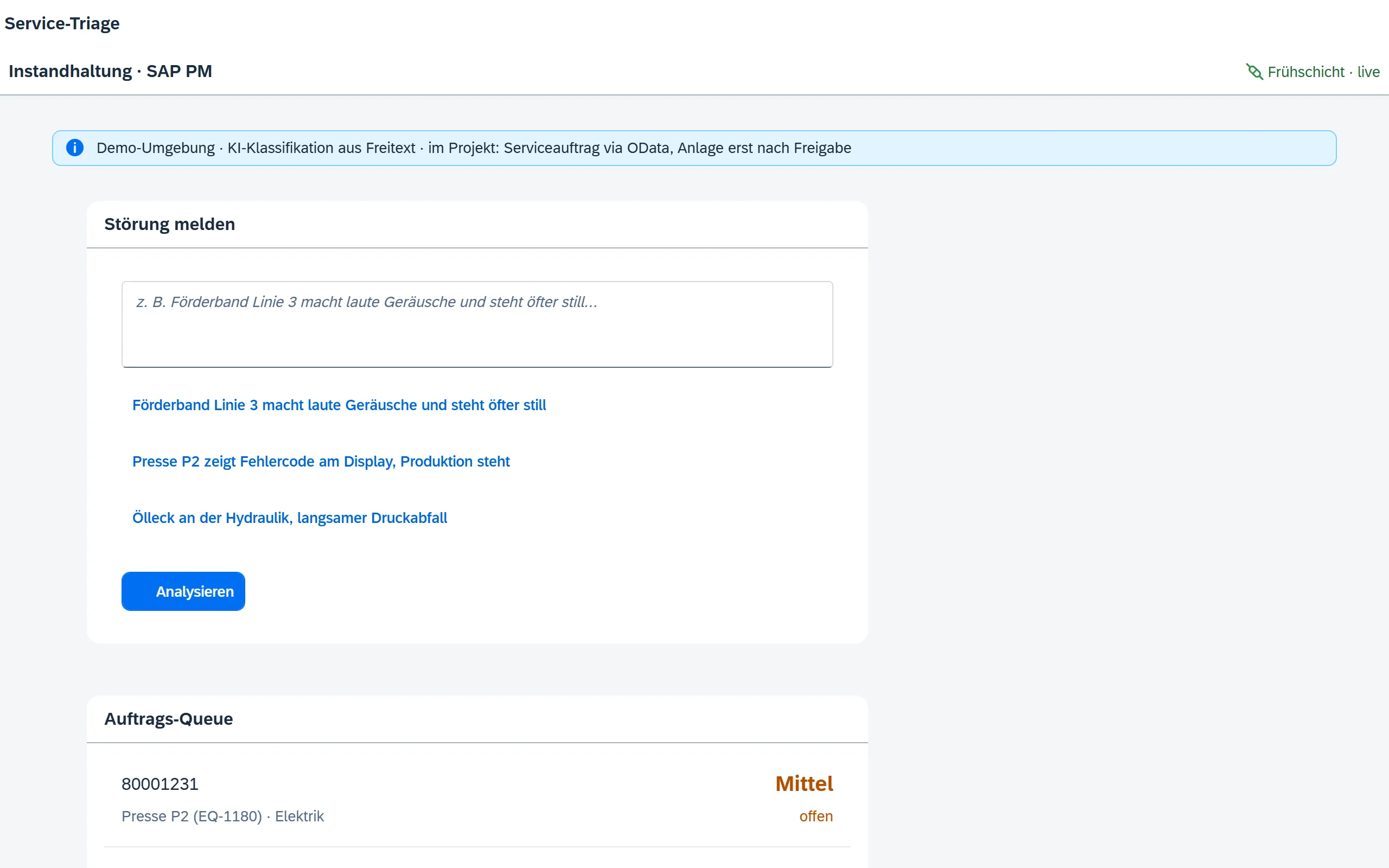 Vorschau Service-Triage-Konsole – Fiori / SAP-nativ