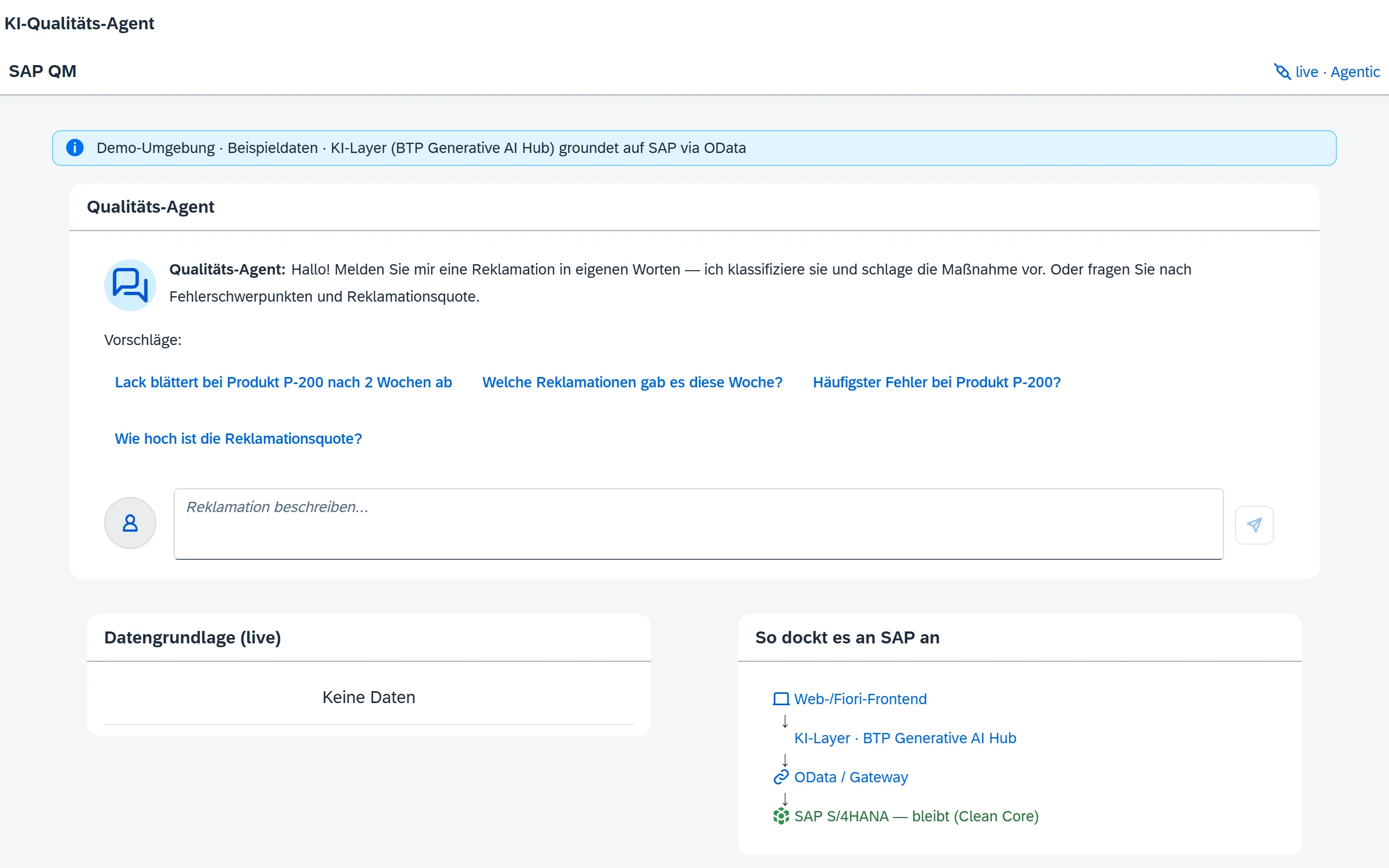 Vorschau Qualitäts- & Reklamations-Agent – Fiori / SAP-nativ