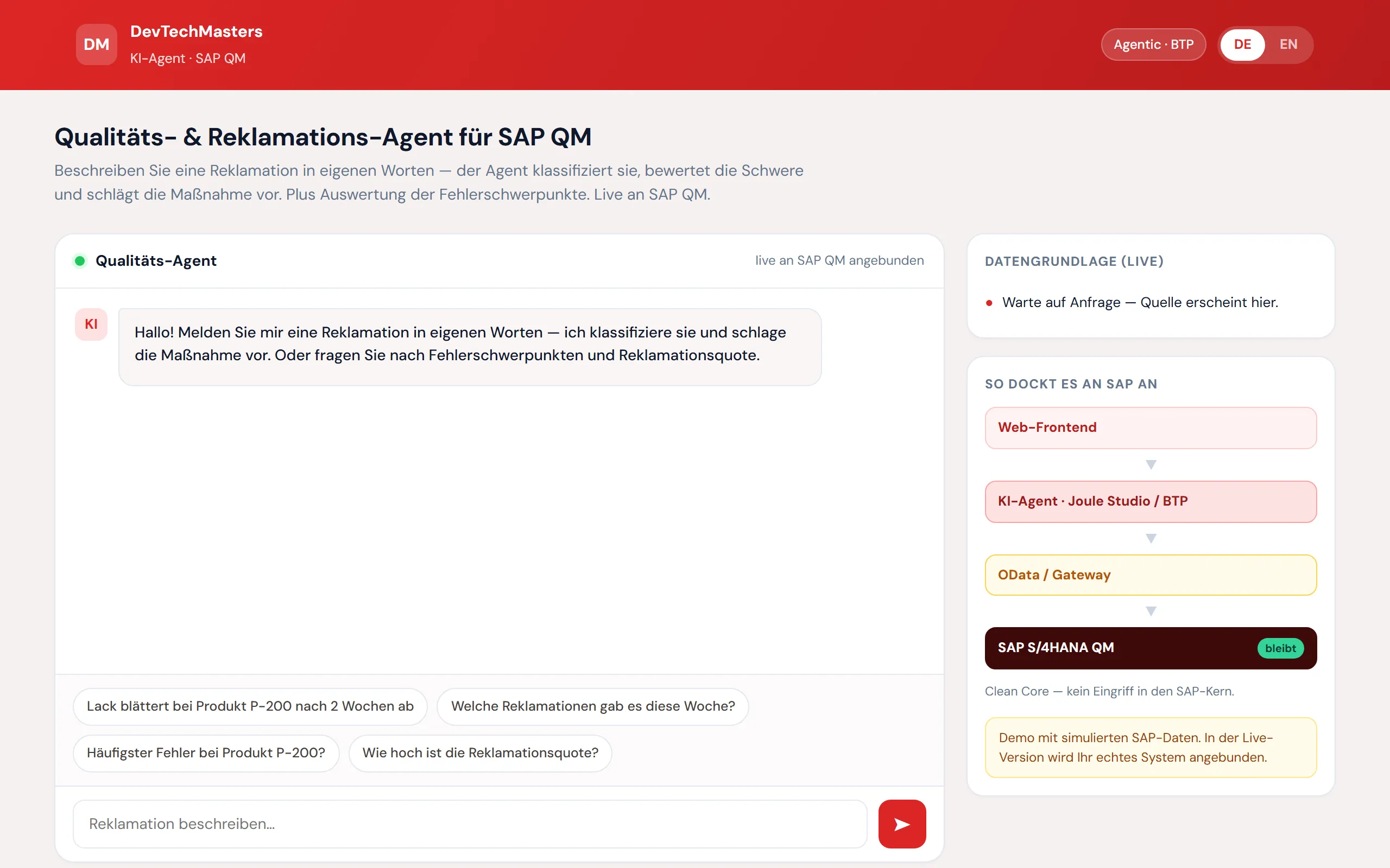 Vorschau Qualitäts- & Reklamations-Agent – Web-Portal