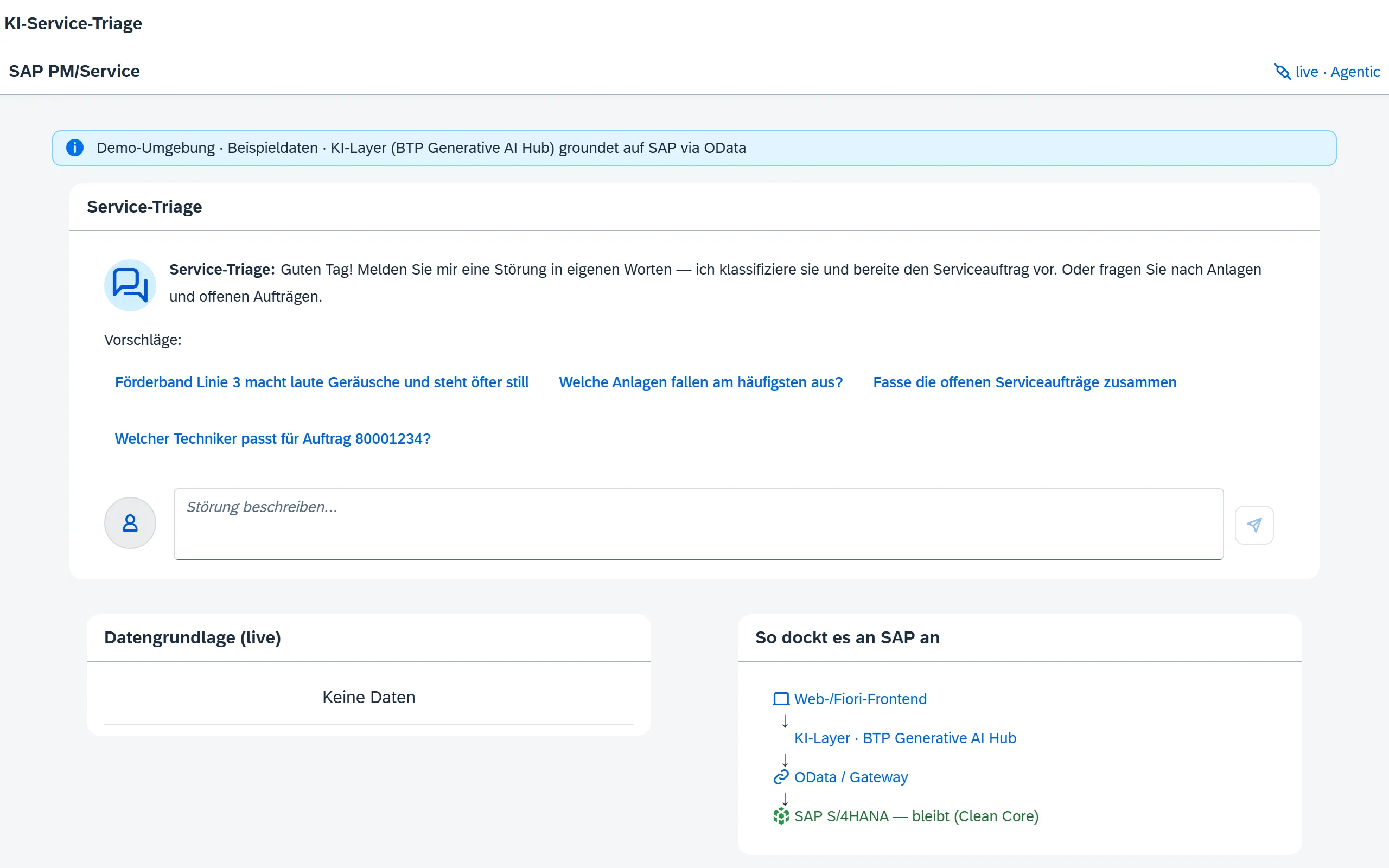 Vorschau Service-Triage-Agent – Fiori / SAP-nativ