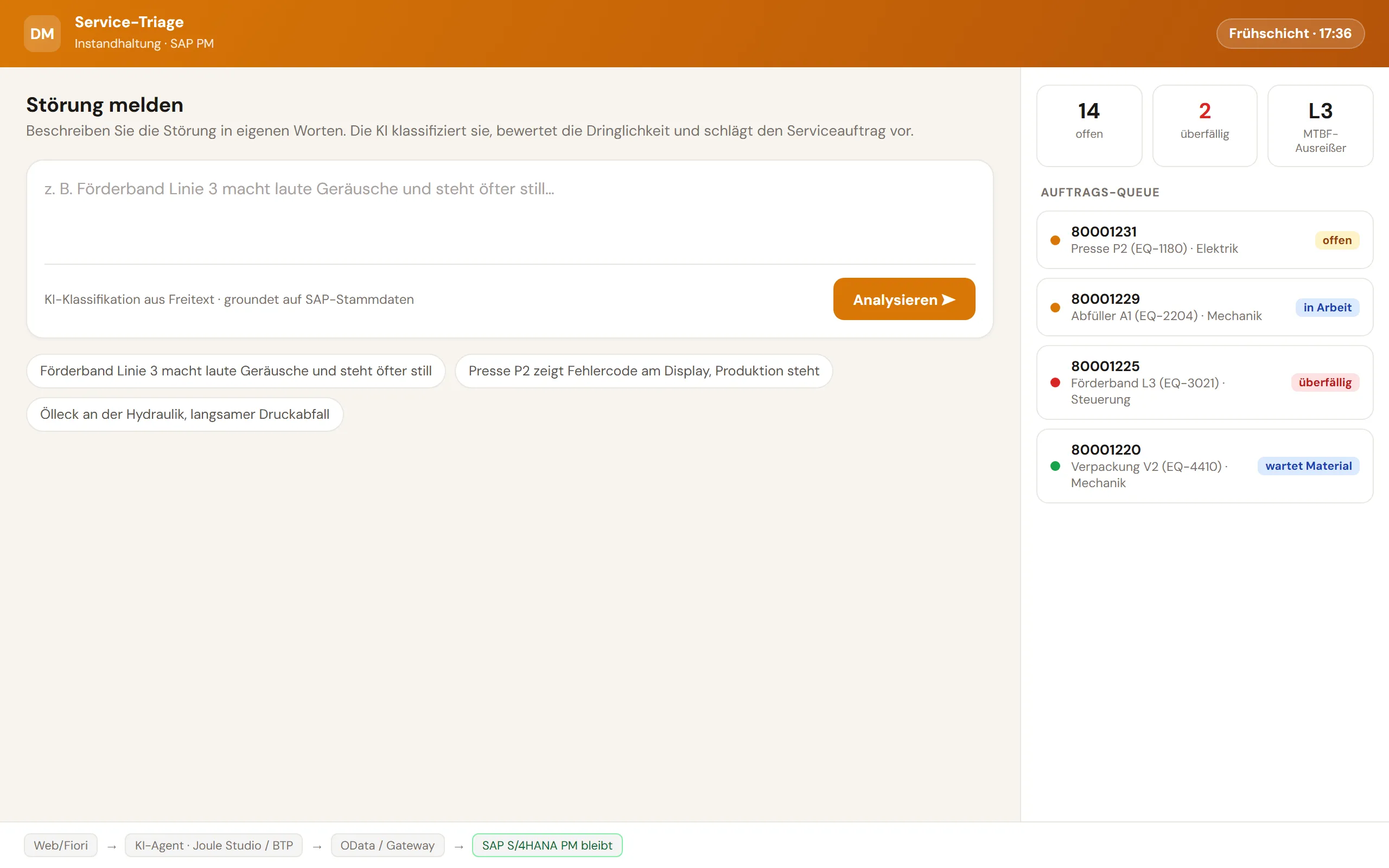 Vorschau Service-Triage-Agent – Web-Portal