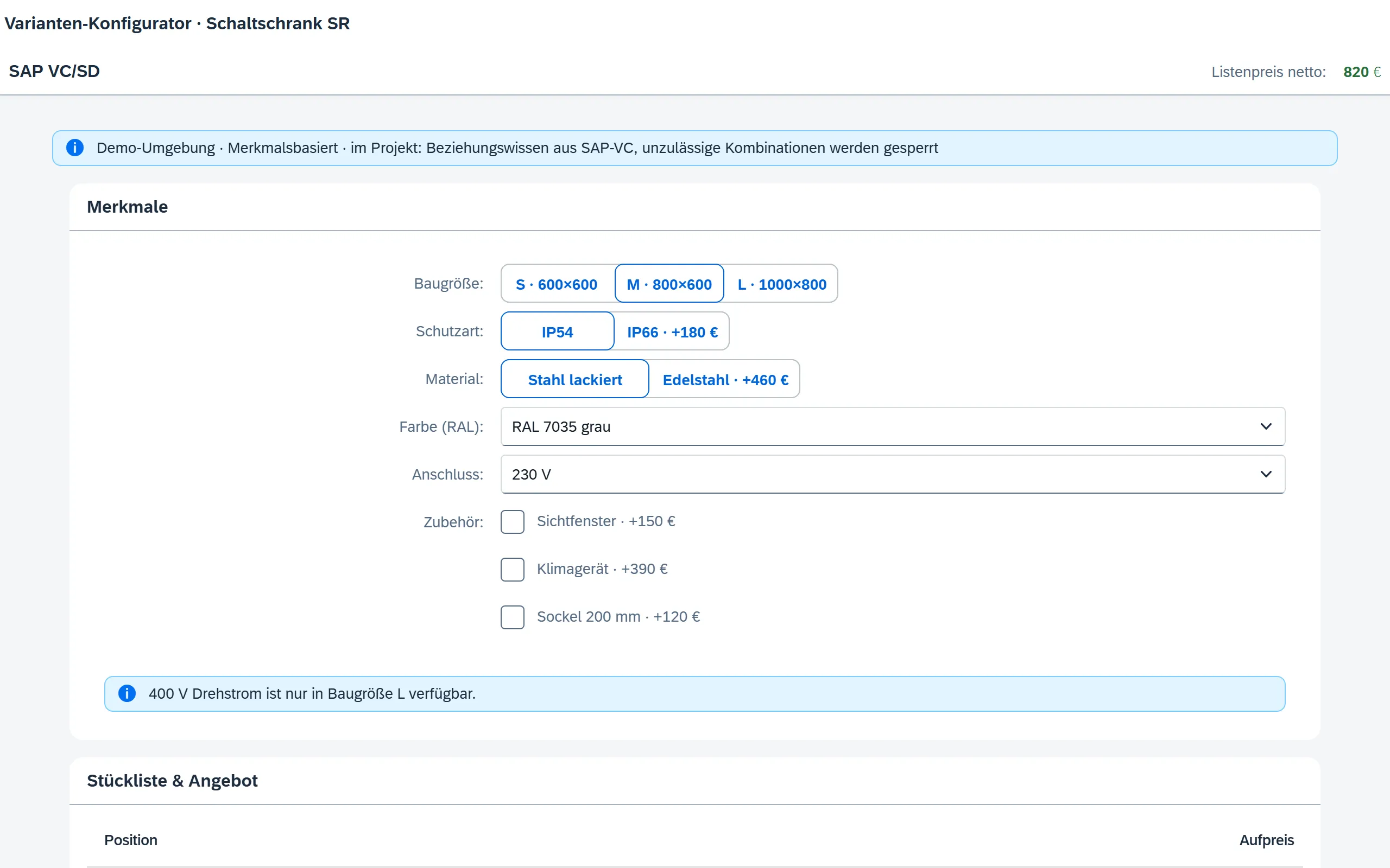 Vorschau Varianten-Konfigurator – Fiori / SAP-nativ