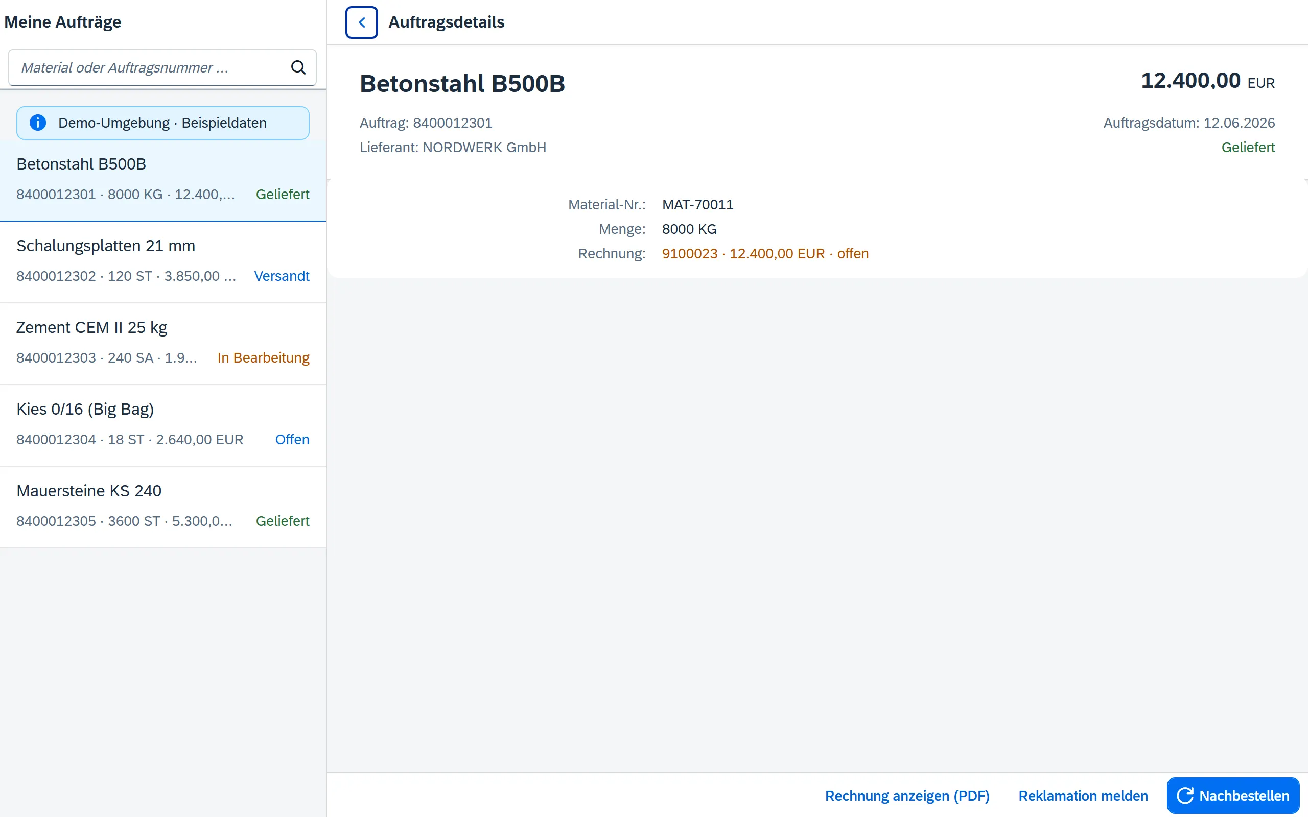 Vorschau Kundenportal – Fiori / SAP-nativ