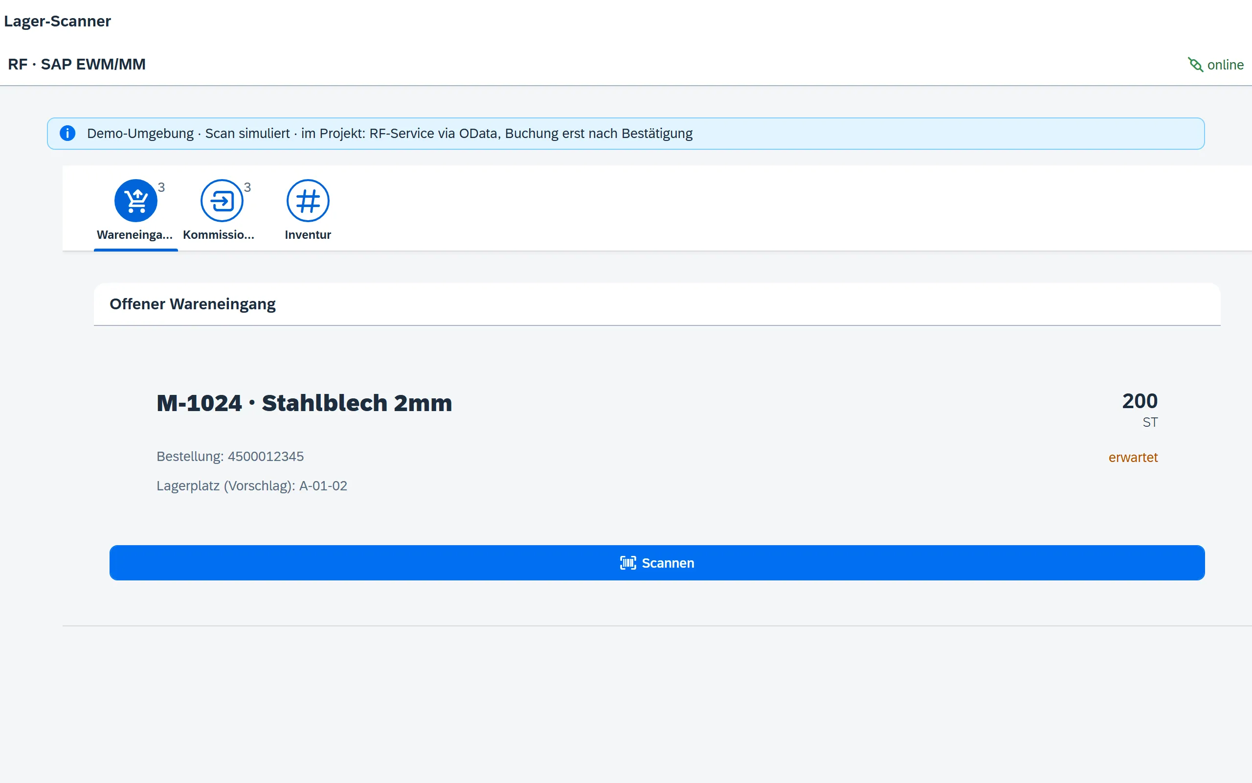 Vorschau Mobile Lager-Scanner – Fiori / SAP-nativ