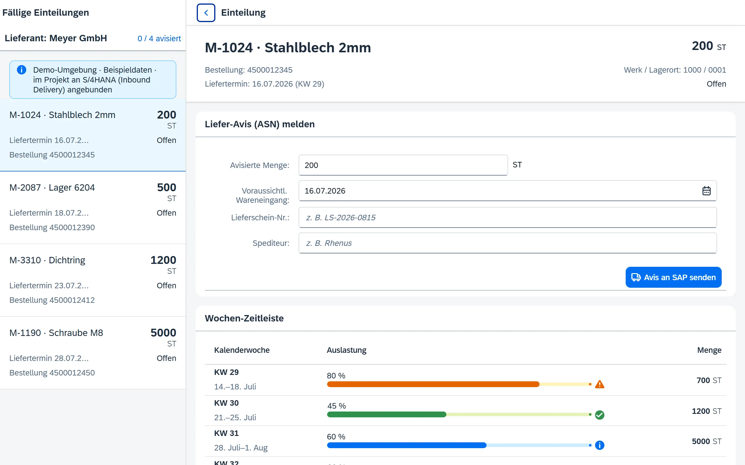 Vorschau Lieferplan & Avis – Fiori / SAP-nativ