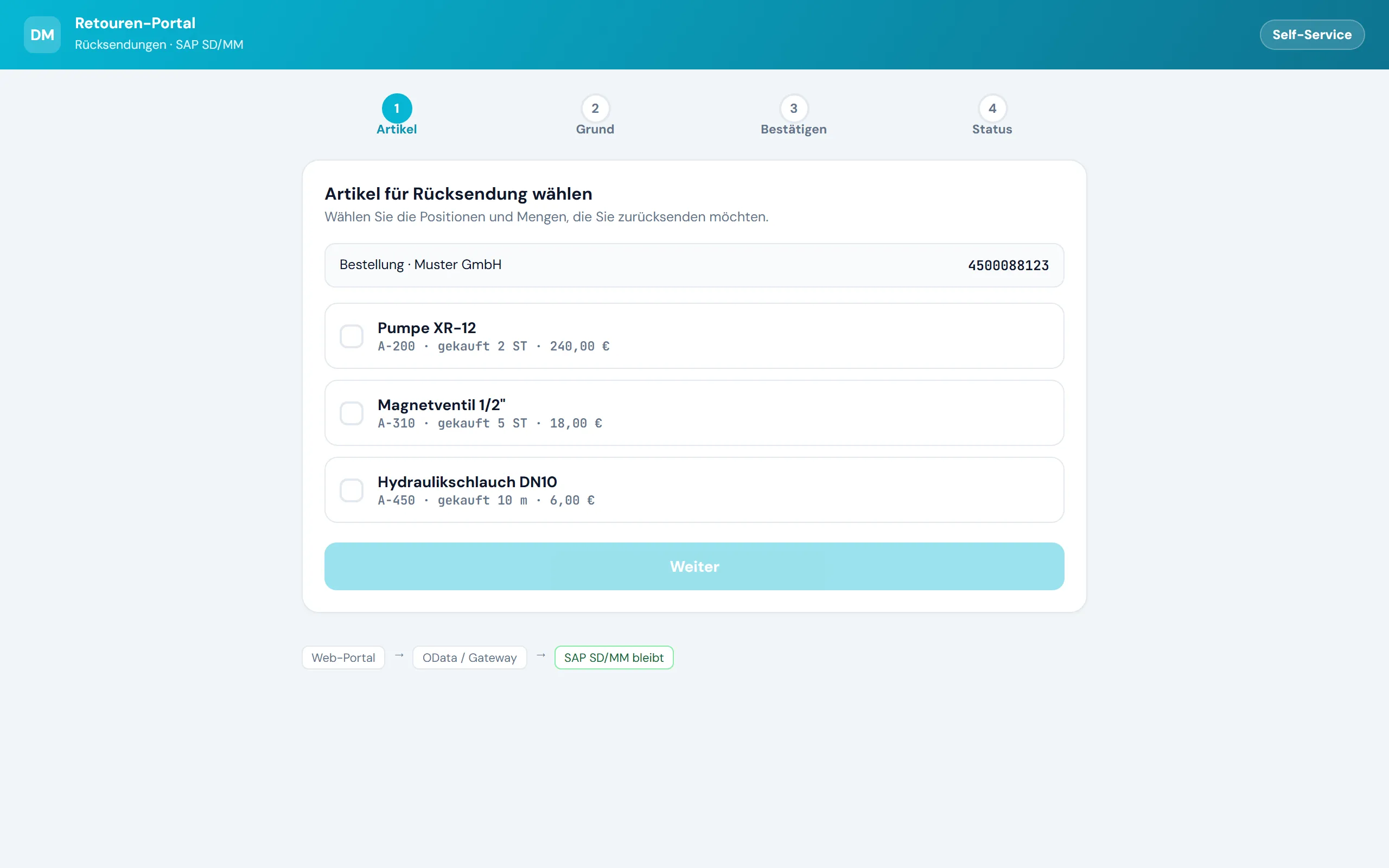 Vorschau Retouren-Portal – Web-Portal