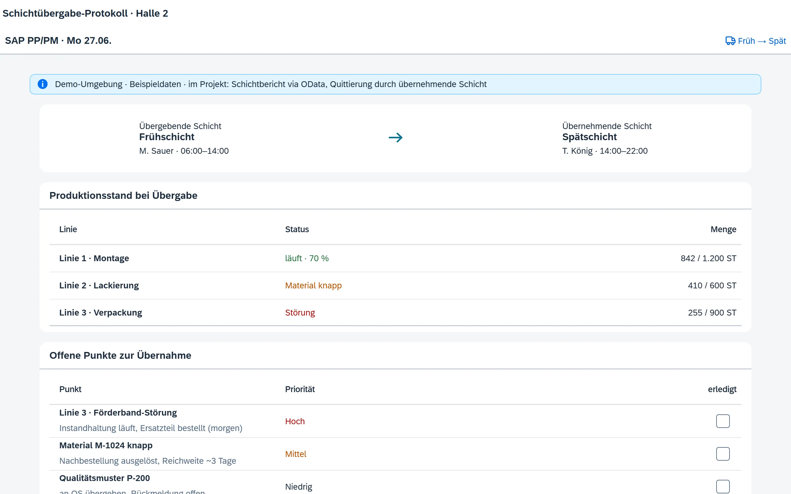 Vorschau Schichtübergabe-Protokoll – Fiori / SAP-nativ