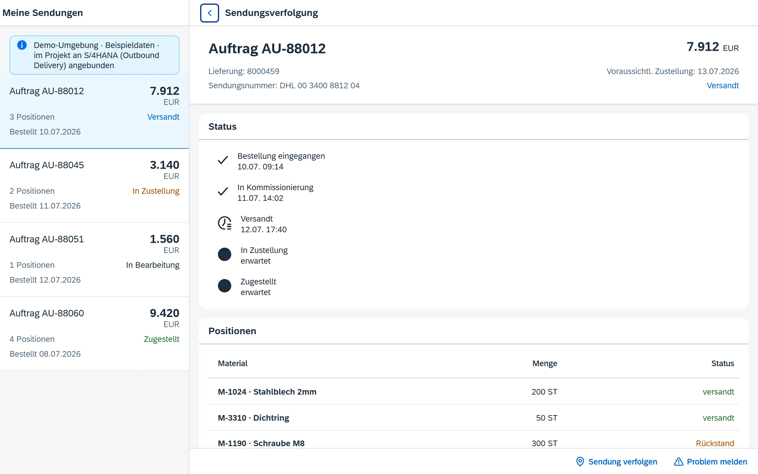 Vorschau Sendungsverfolgung – Fiori / SAP-nativ