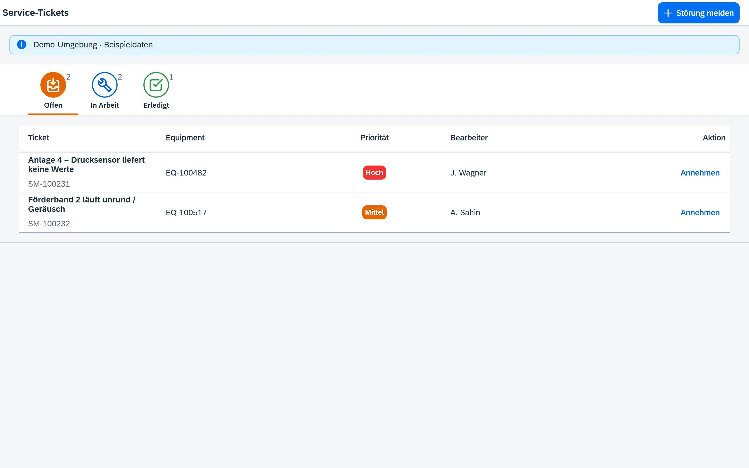 Vorschau Service-Tickets – Fiori / SAP-nativ