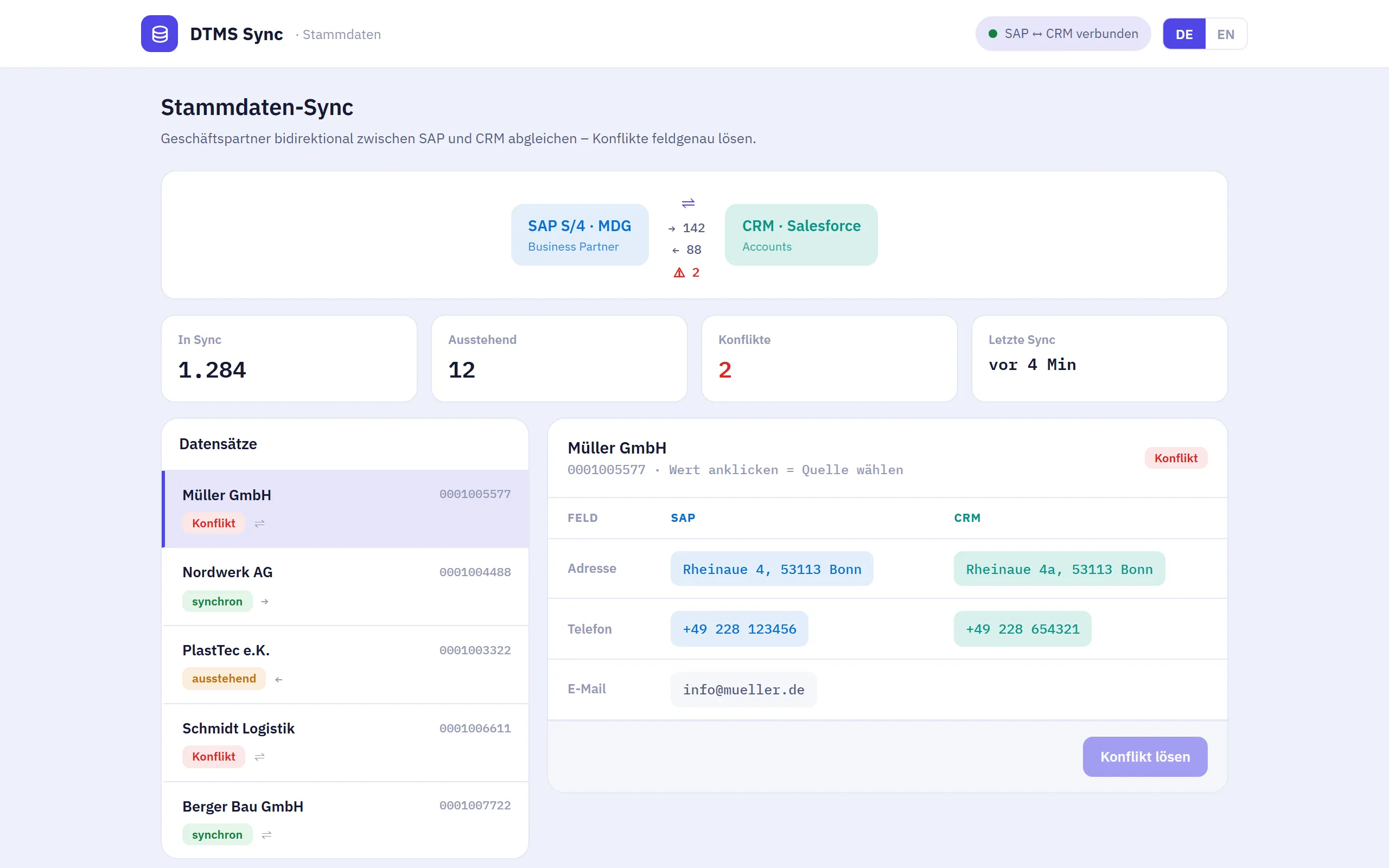 Vorschau Stammdaten-Sync – Web-Portal
