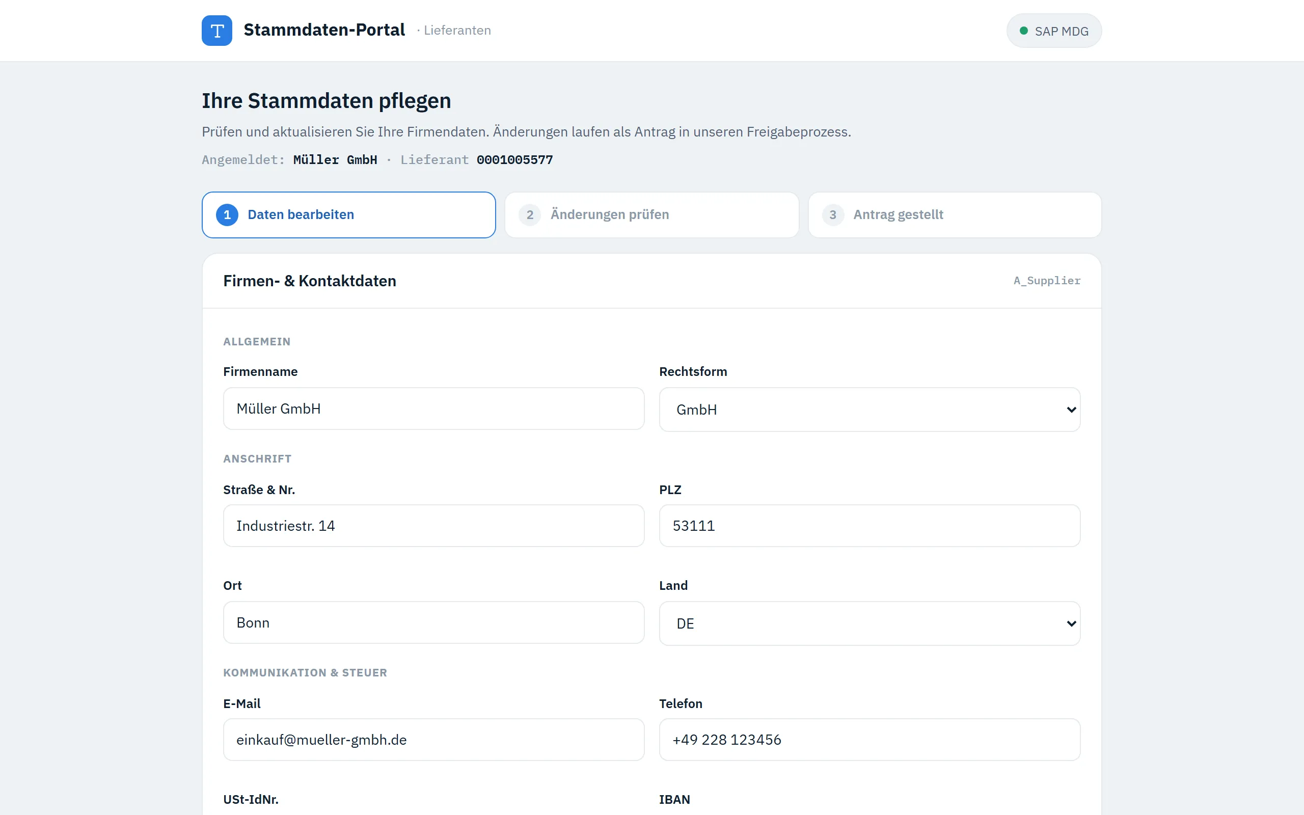 Vorschau Stammdaten-Portal – Web-Portal