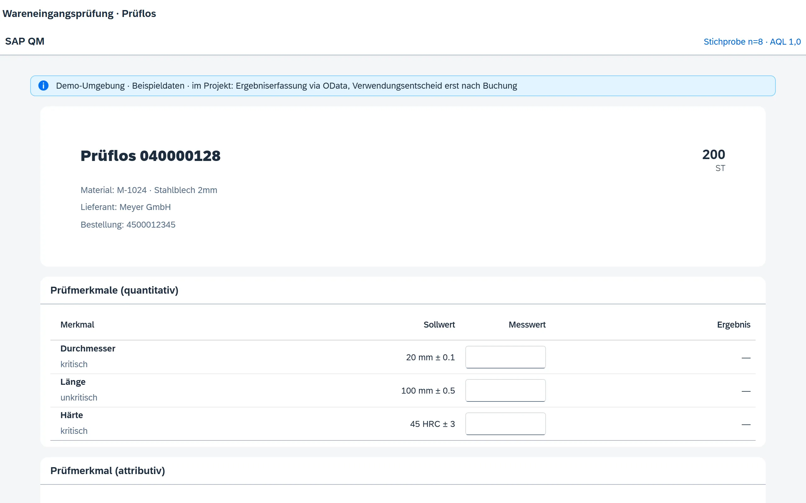Vorschau Wareneingangsprüfung – Fiori / SAP-nativ
