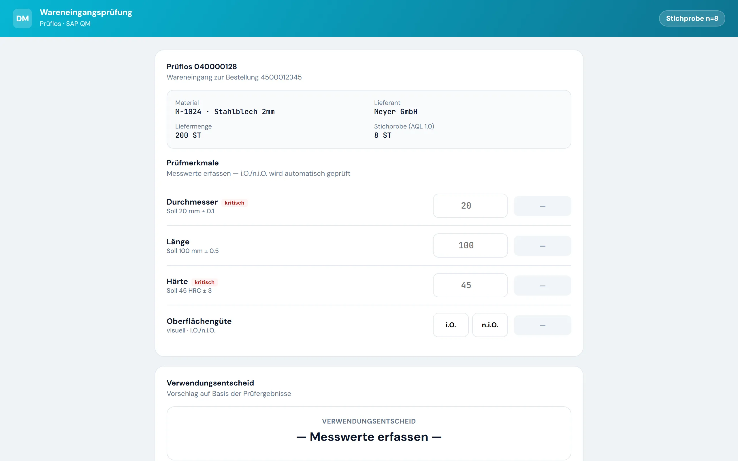 Vorschau Wareneingangsprüfung – Web-Portal